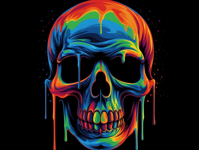 Colorful Skull Face Head Vivid Colors Pop Art Vector Illustrations (2)