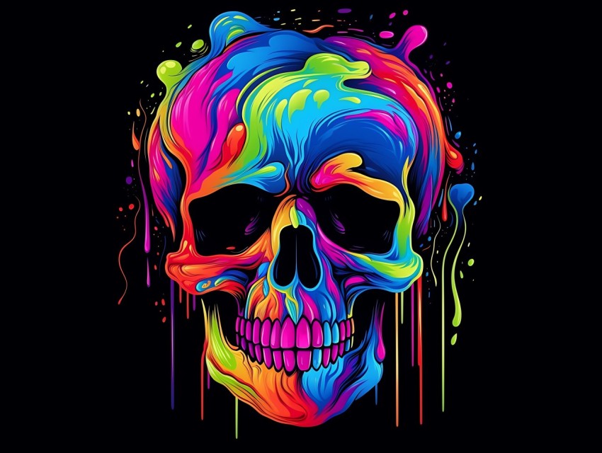 Colorful Skull Face Head Vivid Colors Pop Art Vector Illustrations (11)