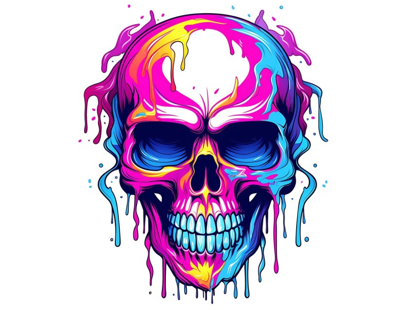 Colorful Skull Face Head Vivid Colors Pop Art Vector Illustrations (34)