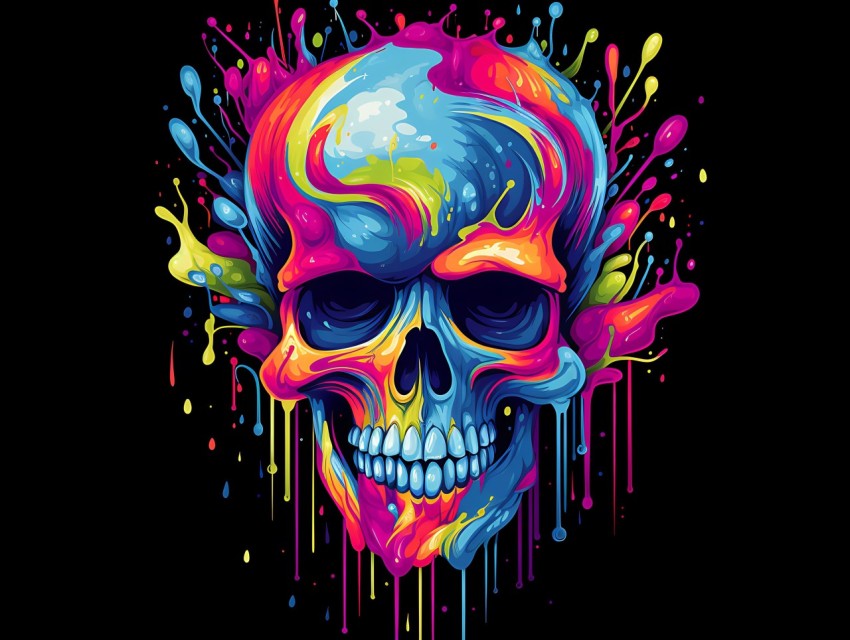 Colorful Skull Face Head Vivid Colors Pop Art Vector Illustrations (42)