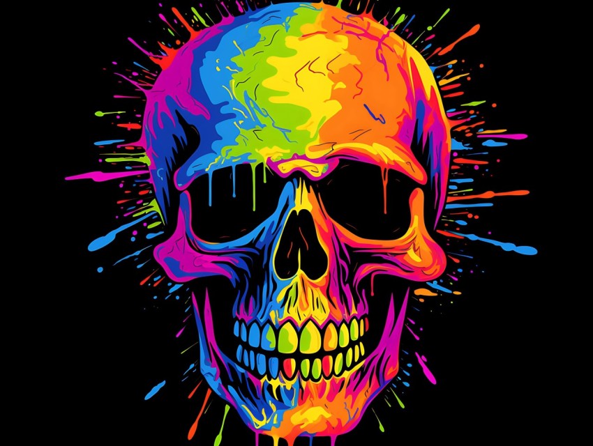 Colorful Skull Face Head Vivid Colors Pop Art Vector Illustrations (29)