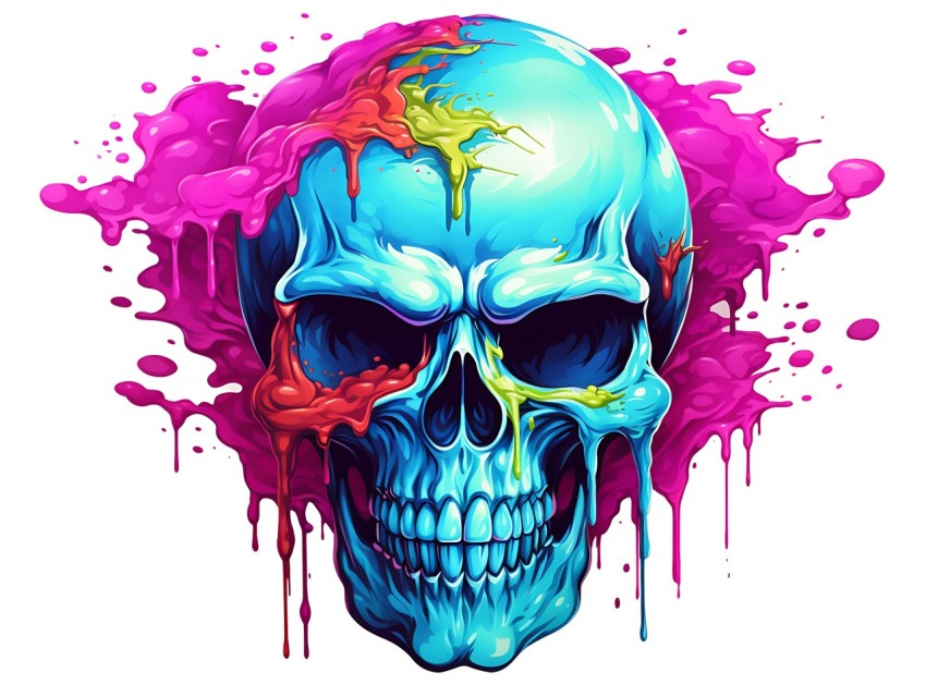 Colorful Skull Face Head Vivid Colors Pop Art Vector Illustrations (3)
