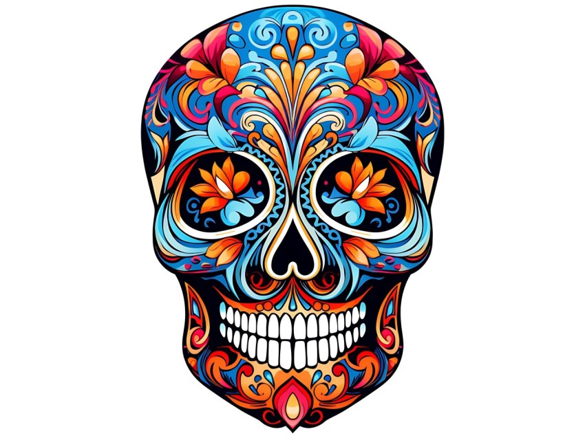 Colorful Skull Face Head Vivid Colors Pop Art Vector Illustrations (41)
