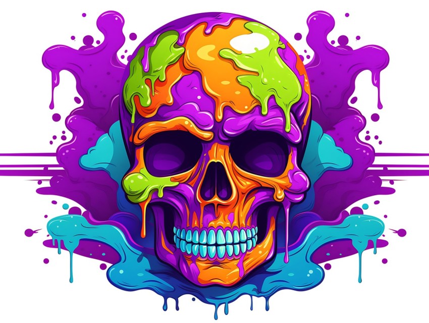 Colorful Skull Face Head Vivid Colors Pop Art Vector Illustrations (21)