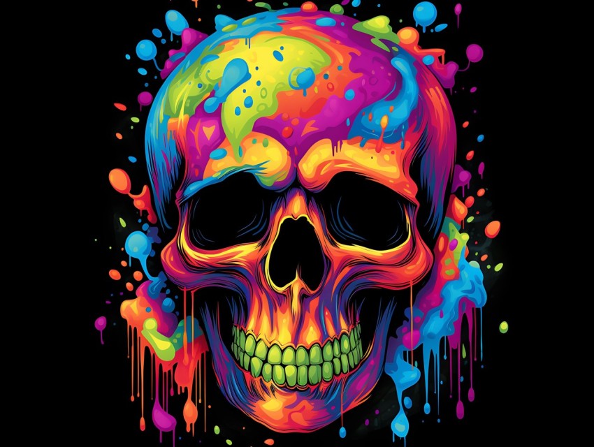 Colorful Skull Face Head Vivid Colors Pop Art Vector Illustrations (38)