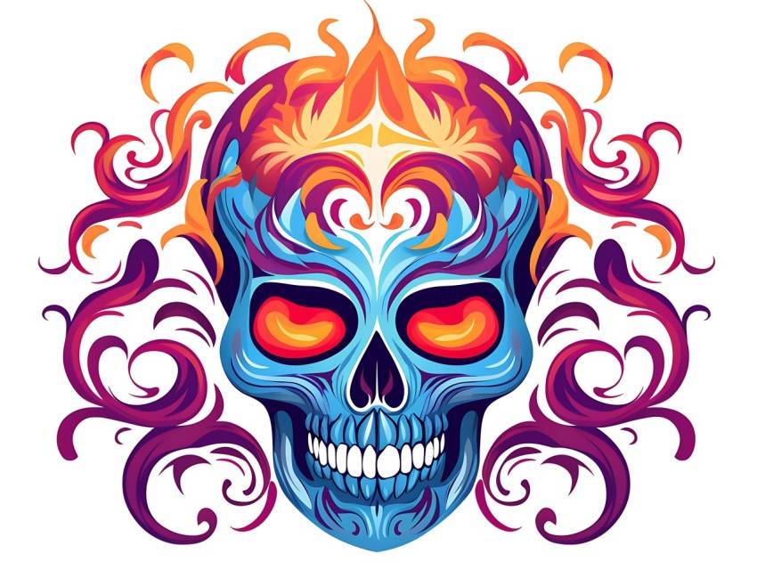 Colorful Skull Face Head Vivid Colors Pop Art Vector Illustrations (35)