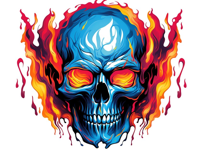 Colorful Skull Face Head Vivid Colors Pop Art Vector Illustrations (9)