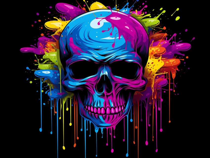 Colorful Skull Face Head Vivid Colors Pop Art Vector Illustrations (47)