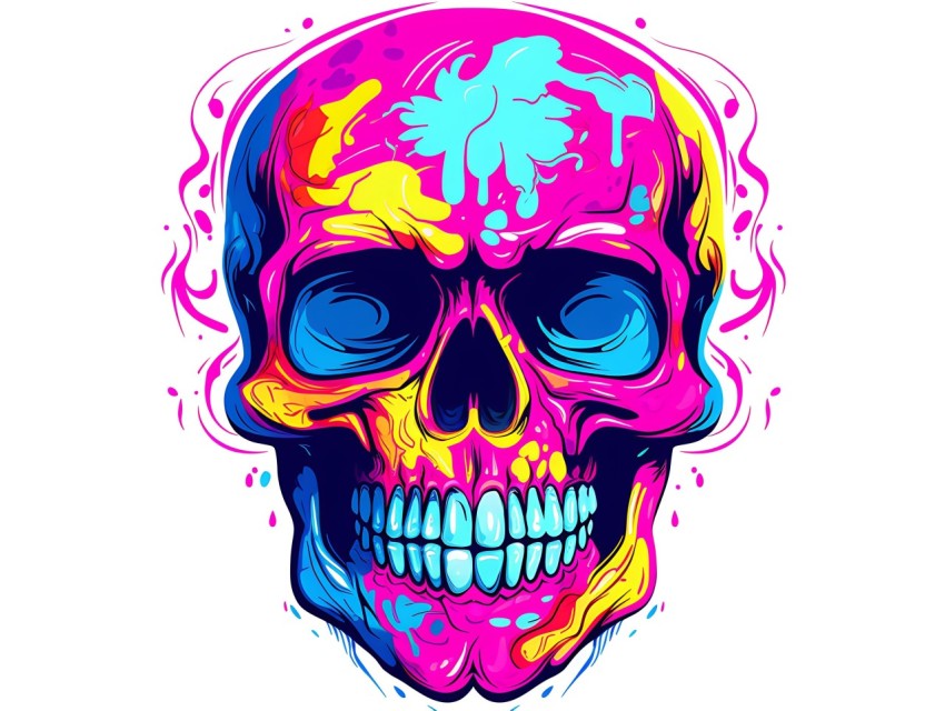 Colorful Skull Face Head Vivid Colors Pop Art Vector Illustrations (20)