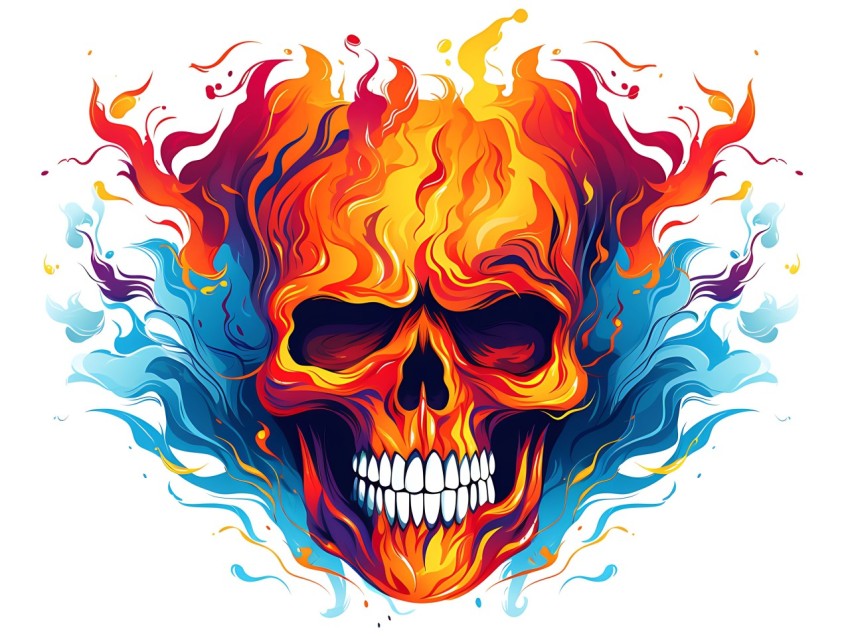 Colorful Skull Face Head Vivid Colors Pop Art Vector Illustrations (45)