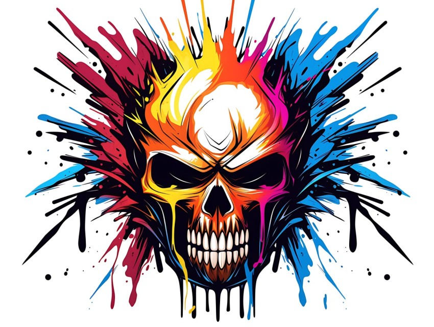 Colorful Skull Face Head Vivid Colors Pop Art Vector Illustrations (13)