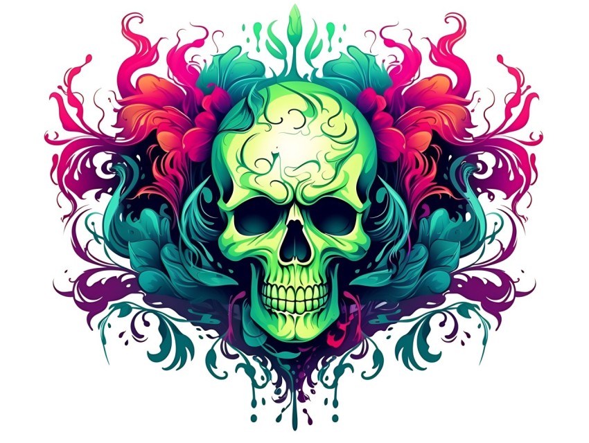 Colorful Skull Face Head Vivid Colors Pop Art Vector Illustrations (6)