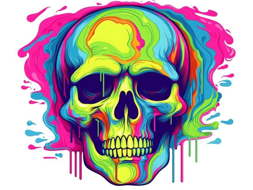 Colorful Skull Face Head Vivid Colors Pop Art Vector Illustrations (19)