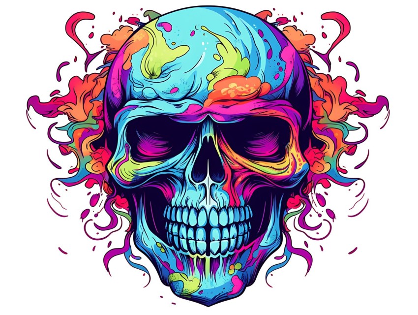 Colorful Skull Face Head Vivid Colors Pop Art Vector Illustrations (12)