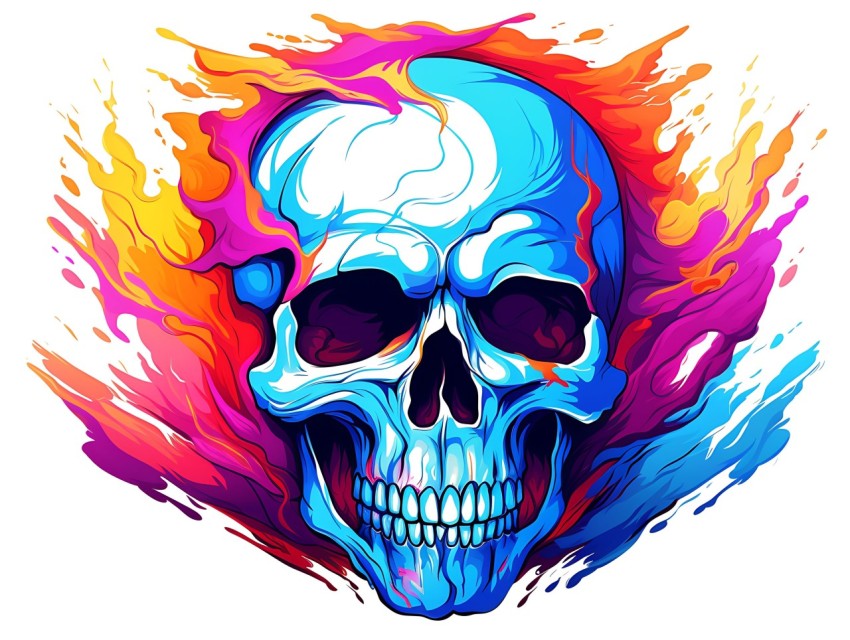Colorful Skull Face Head Vivid Colors Pop Art Vector Illustrations (4)