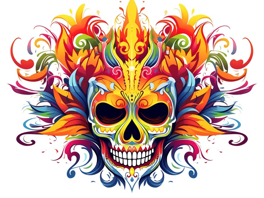Colorful Skull Face Head Vivid Colors Pop Art Vector Illustrations (33)