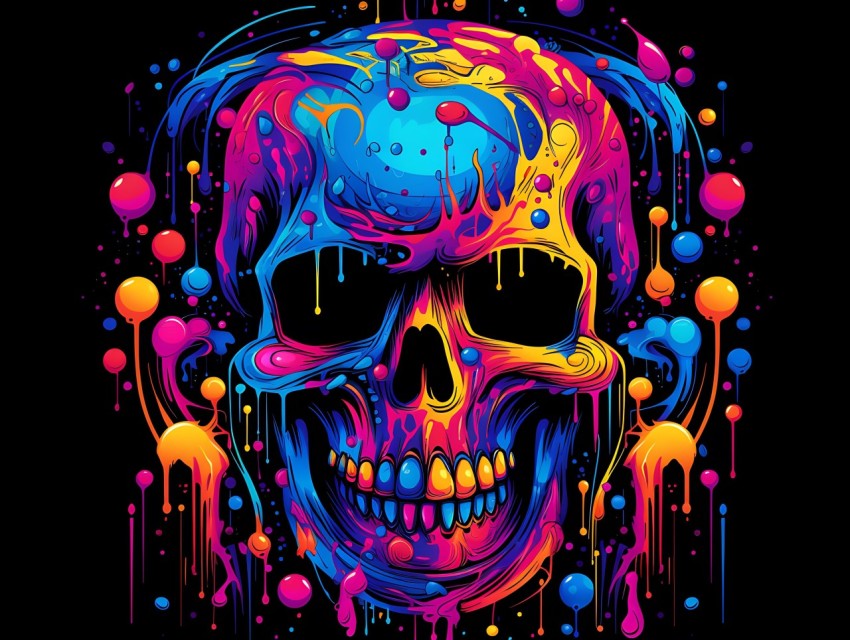 Colorful Skull Face Head Vivid Colors Pop Art Vector Illustrations (49)