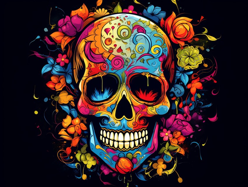 Colorful Skull Face Head Vivid Colors Pop Art Vector Illustrations (14)