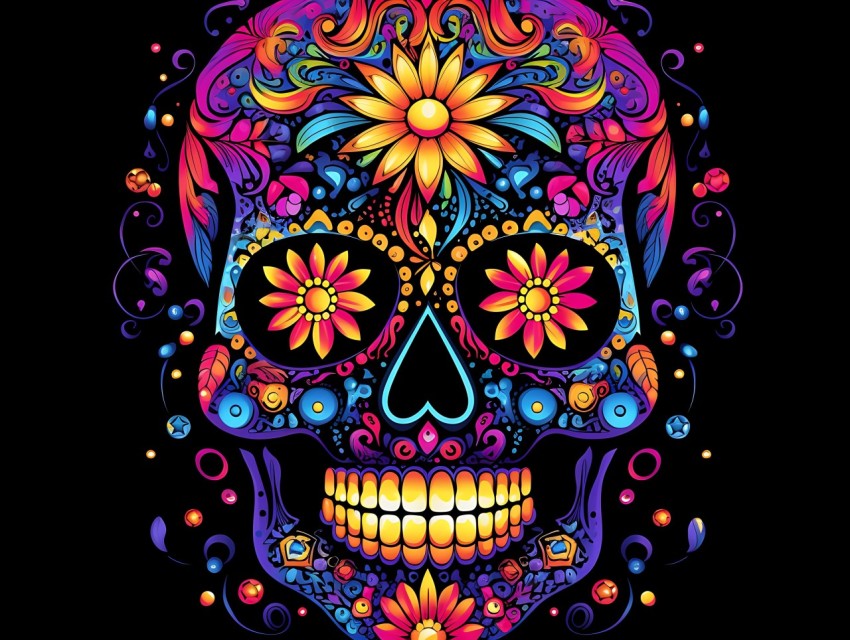Colorful Skull Face Head Vivid Colors Pop Art Vector Illustrations (1)