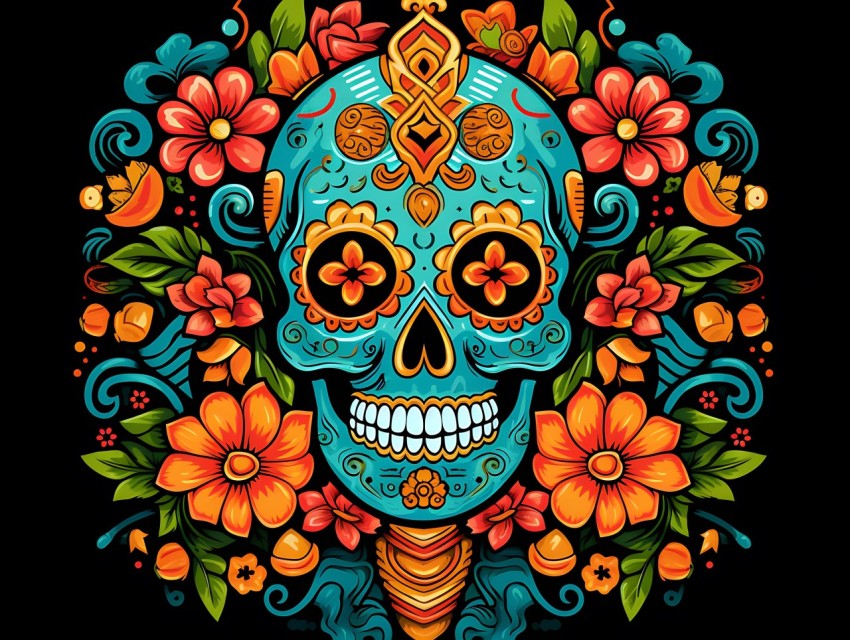 Colorful Skull Face Head Vivid Colors Pop Art Vector Illustrations (28)
