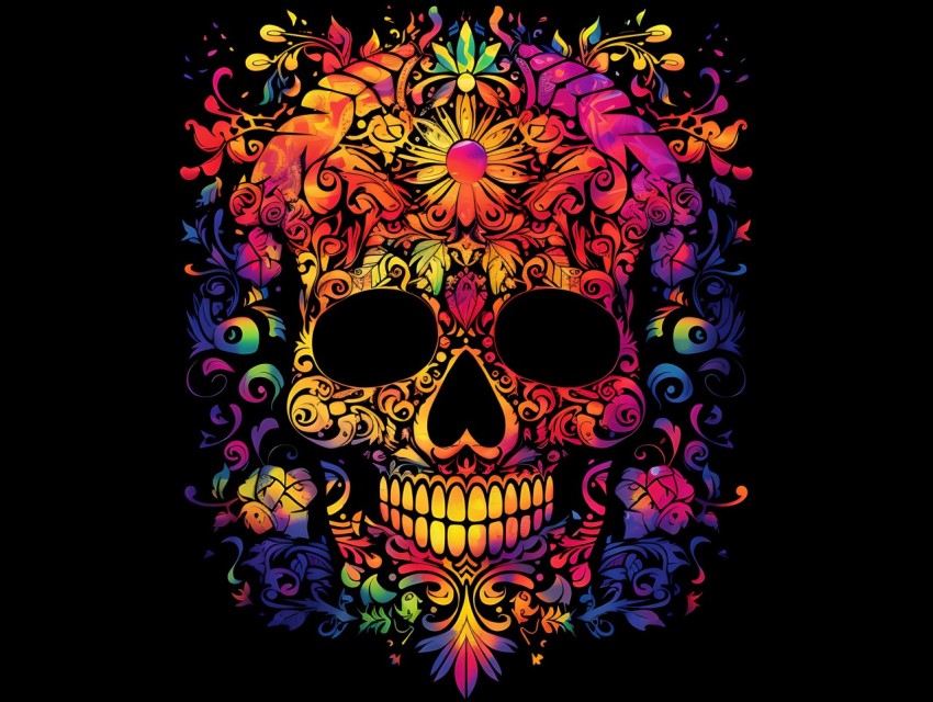 Colorful Skull Face Head Vivid Colors Pop Art Vector Illustrations (5)