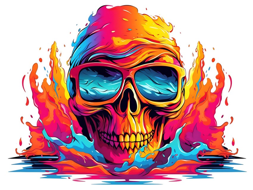Colorful Skull Face Head Vivid Colors Pop Art Vector Illustrations (50)