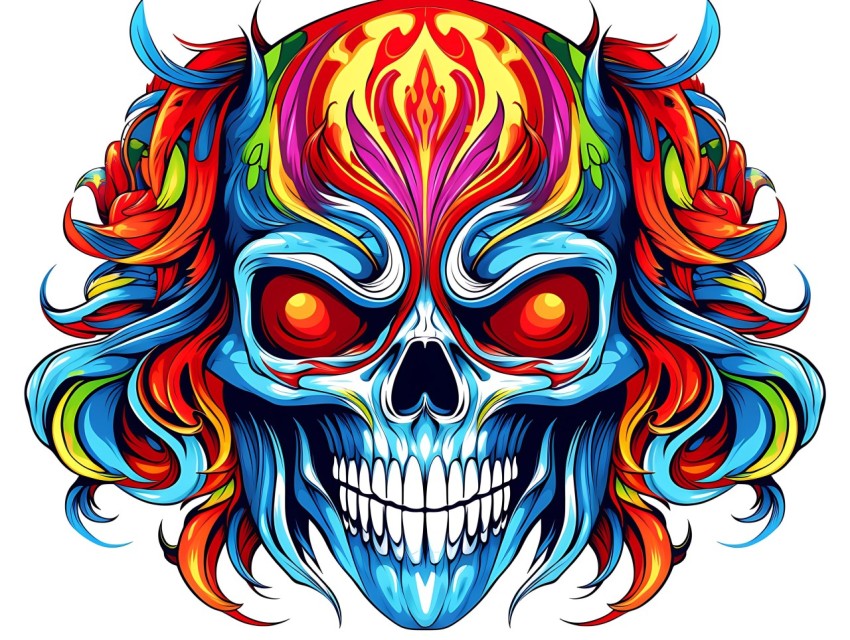 Colorful Skull Face Head Vivid Colors Pop Art Vector Illustrations (27)