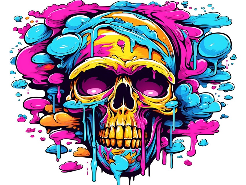 Colorful Skull Face Head Vivid Colors Pop Art Vector Illustrations (15)
