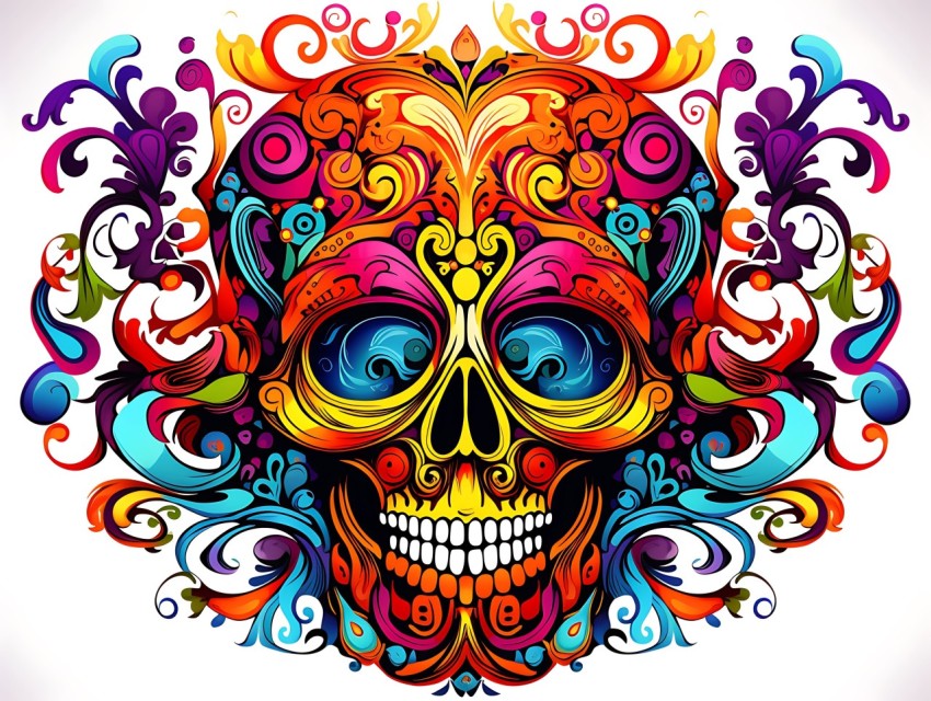 Colorful Skull Face Head Vivid Colors Pop Art Vector Illustrations (48)