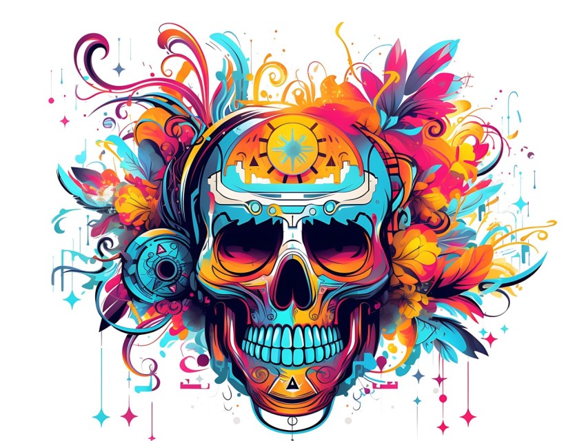 Colorful Skull Face Head Vivid Colors Pop Art Vector Illustrations (37)