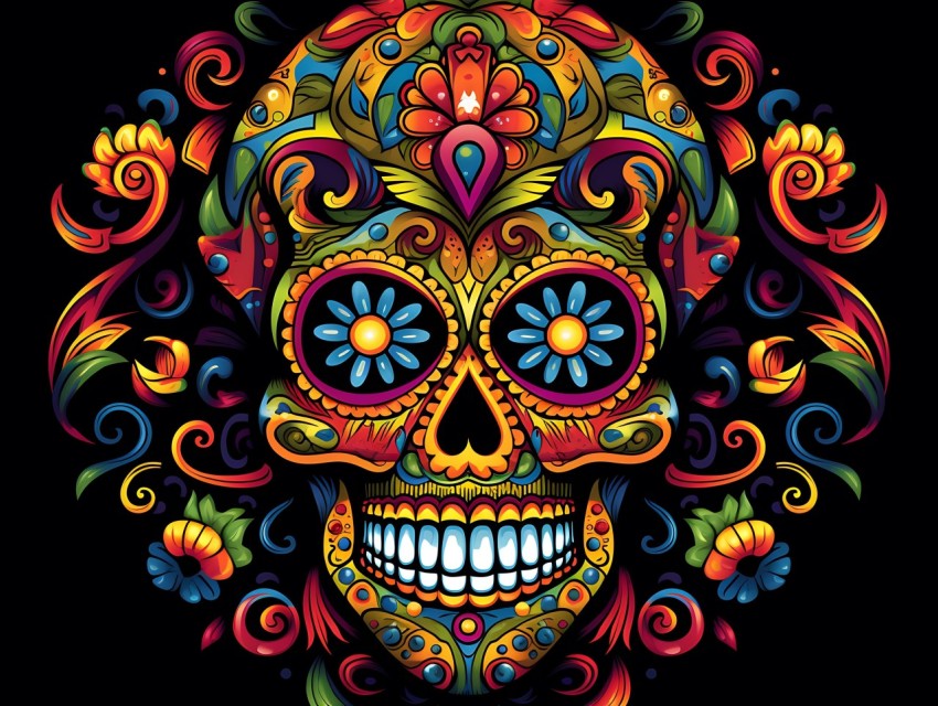 Colorful Skull Face Head Vivid Colors Pop Art Vector Illustrations (46)