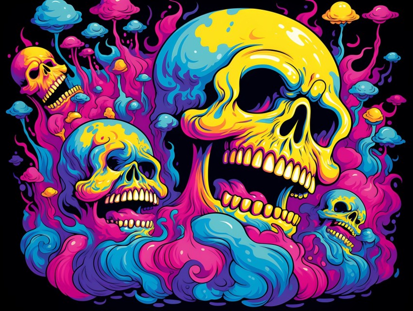 Colorful Skull Face Head Vivid Colors Pop Art Vector Illustrations (7)