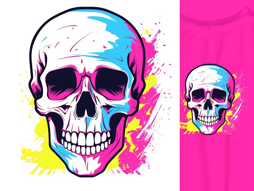 Colorful Skull Face Head Vivid Colors Pop Art Vector Illustrations (68)