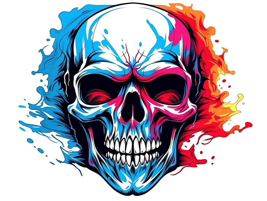 Colorful Skull Face Head Vivid Colors Pop Art Vector Illustrations (88)