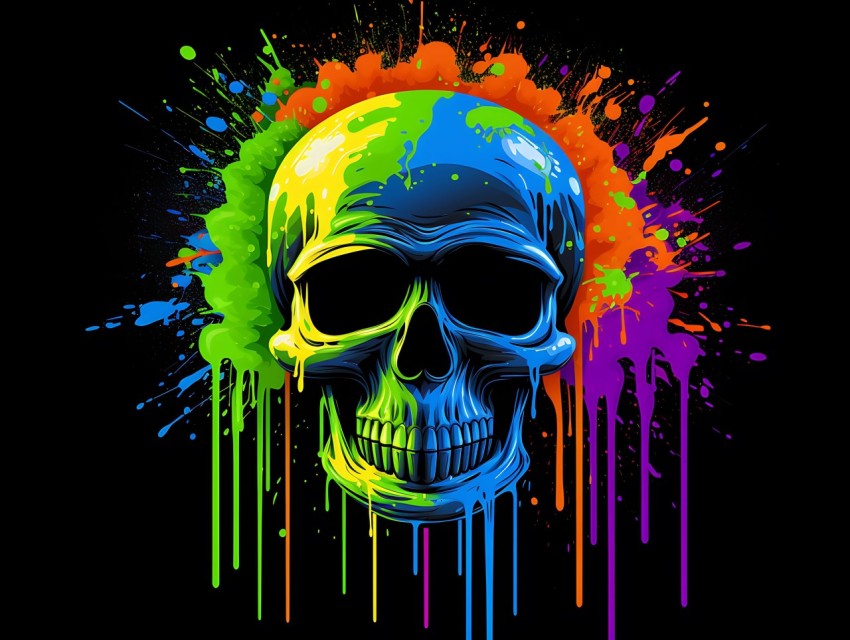 Colorful Skull Face Head Vivid Colors Pop Art Vector Illustrations (54)