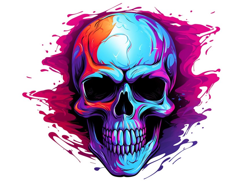 Colorful Skull Face Head Vivid Colors Pop Art Vector Illustrations (84)