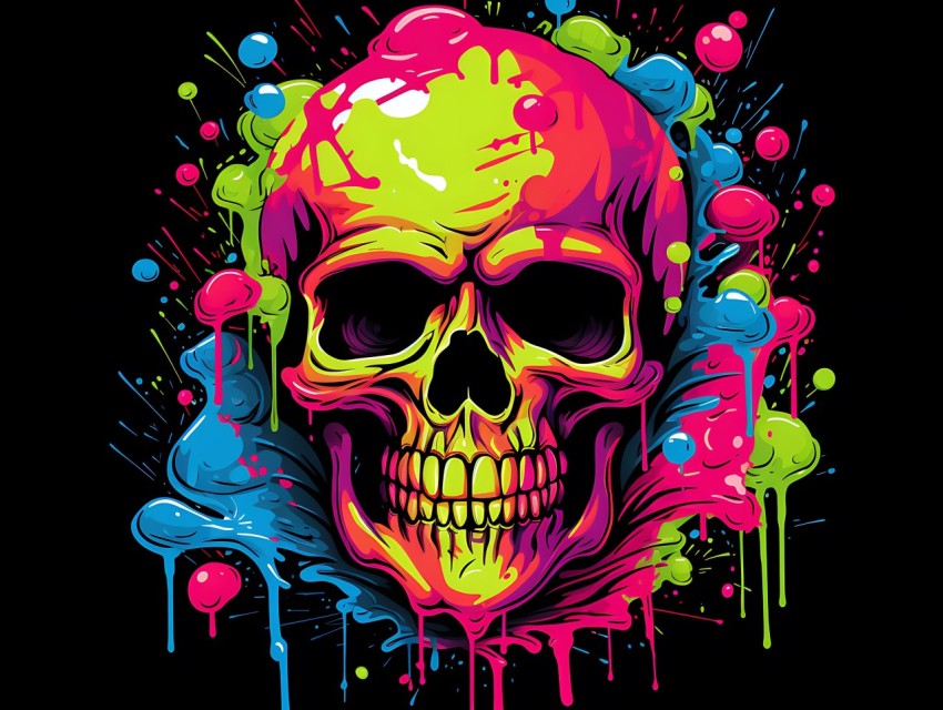 Colorful Skull Face Head Vivid Colors Pop Art Vector Illustrations (81)