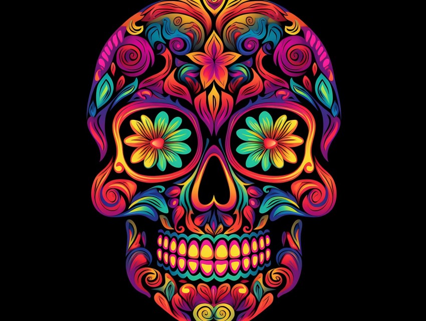 Colorful Skull Face Head Vivid Colors Pop Art Vector Illustrations (53)