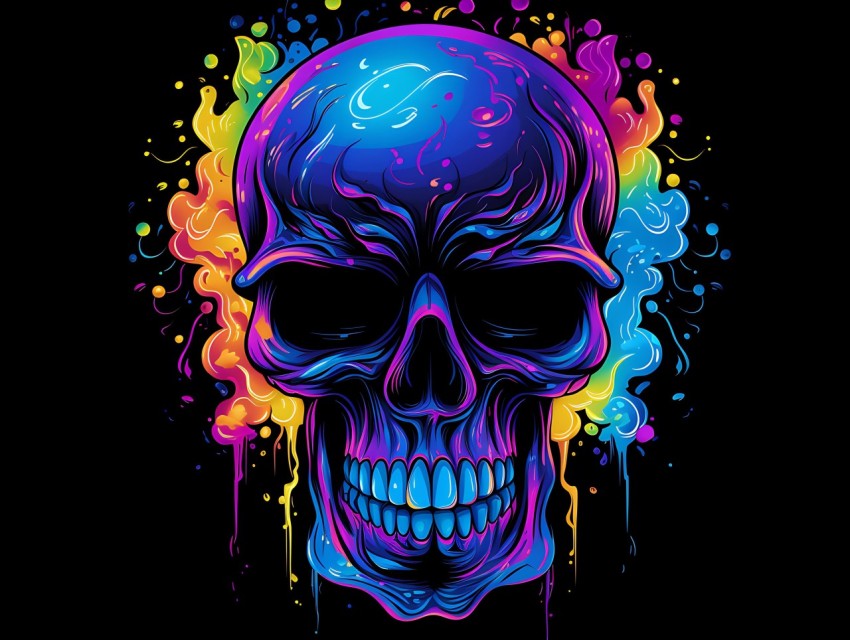 Colorful Skull Face Head Vivid Colors Pop Art Vector Illustrations (86)