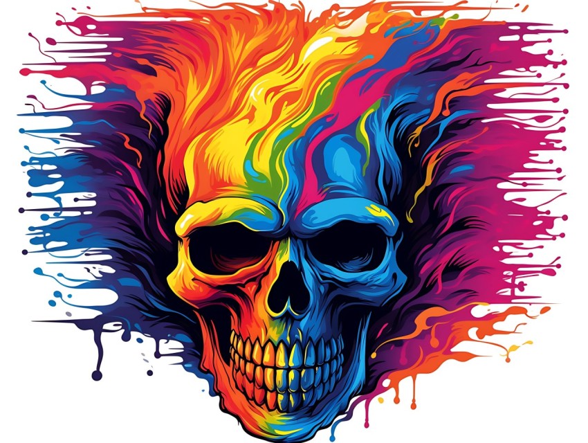 Colorful Skull Face Head Vivid Colors Pop Art Vector Illustrations (55)