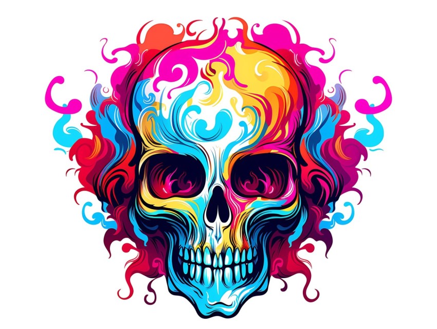 Colorful Skull Face Head Vivid Colors Pop Art Vector Illustrations (92)