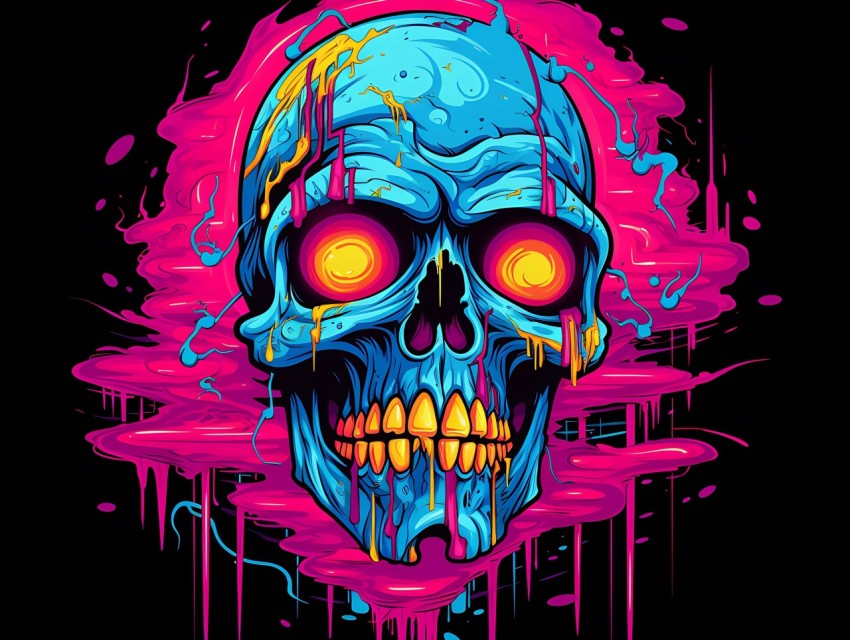 Colorful Skull Face Head Vivid Colors Pop Art Vector Illustrations (73)