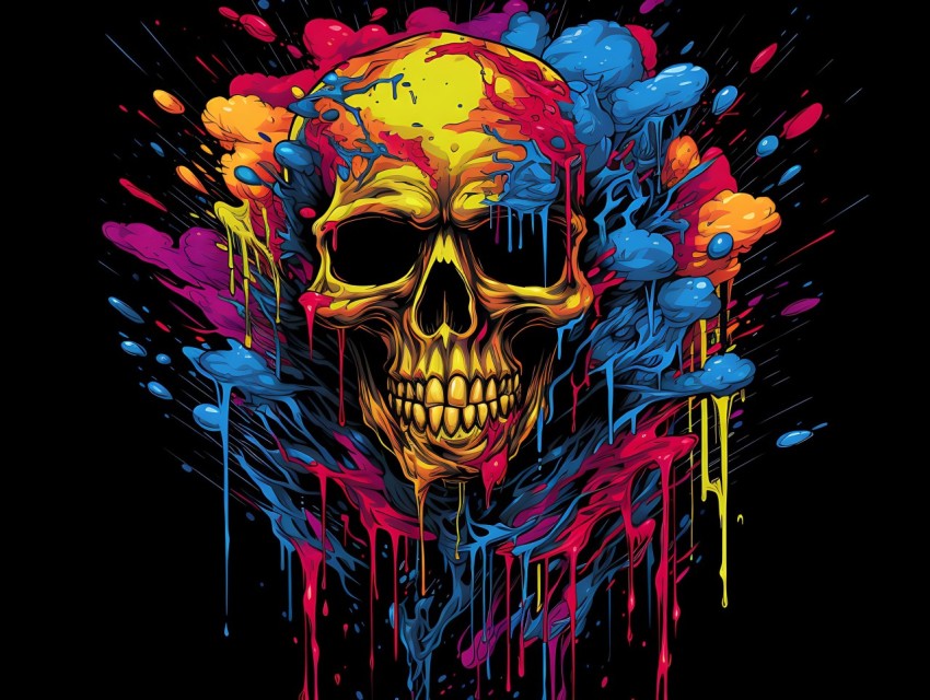 Colorful Skull Face Head Vivid Colors Pop Art Vector Illustrations (69)