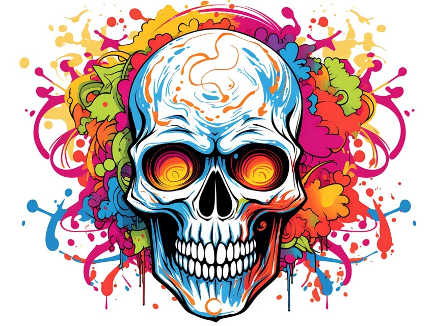 Colorful Skull Face Head Vivid Colors Pop Art Vector Illustrations (59)