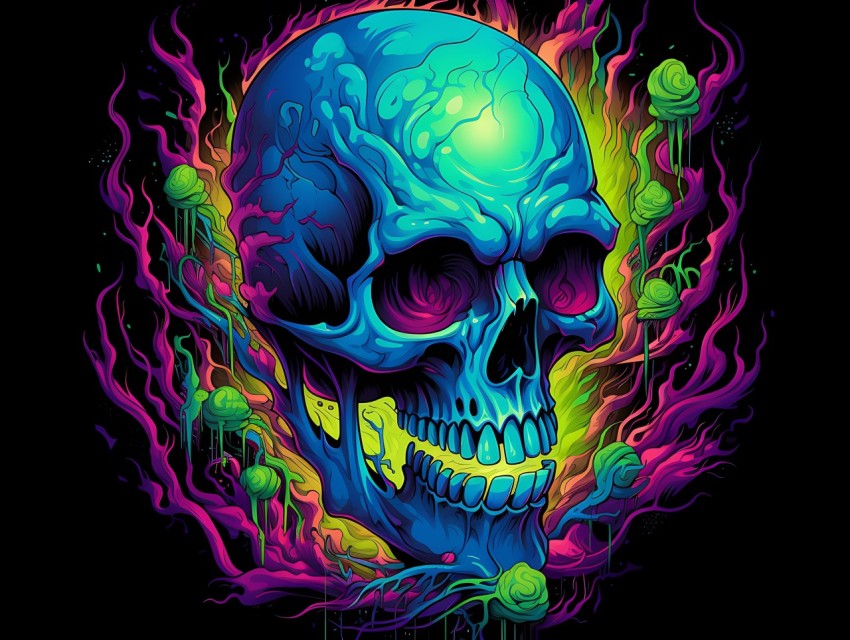 Colorful Skull Face Head Vivid Colors Pop Art Vector Illustrations (63)