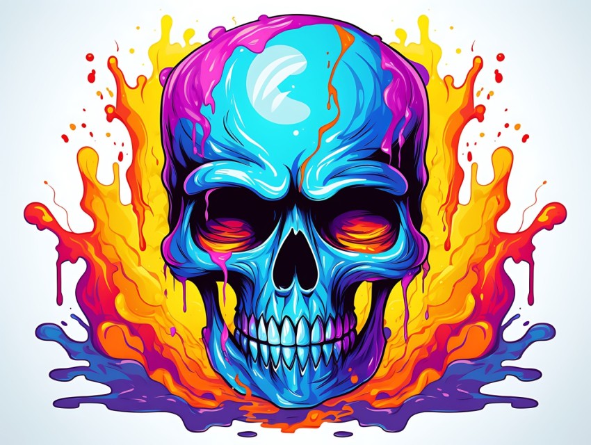 Colorful Skull Face Head Vivid Colors Pop Art Vector Illustrations (66)