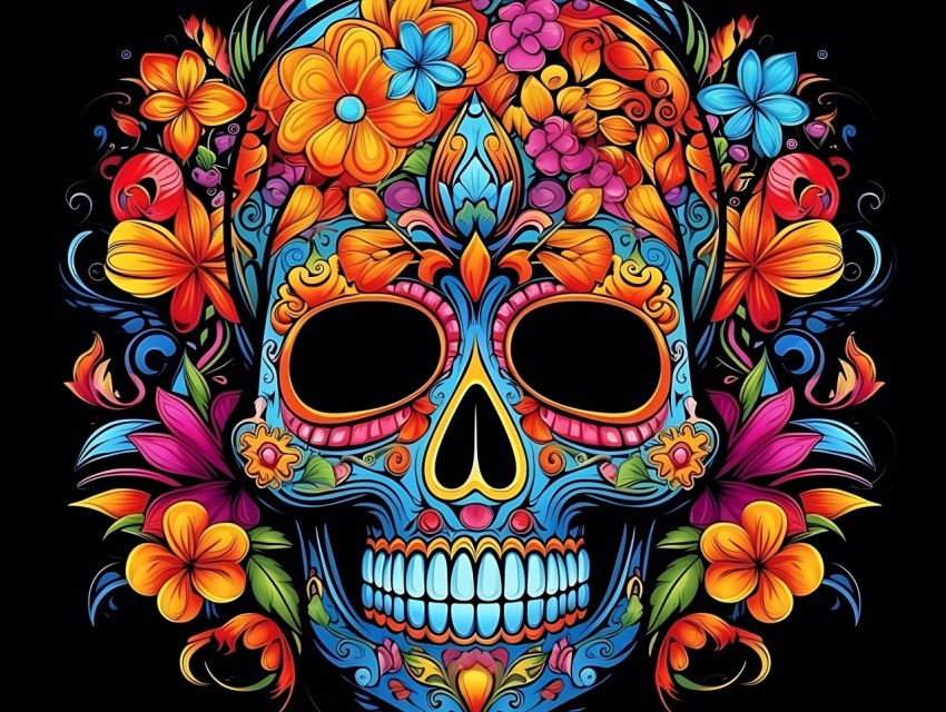 Colorful Skull Face Head Vivid Colors Pop Art Vector Illustrations (70)