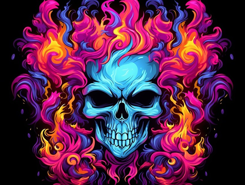 Colorful Skull Face Head Vivid Colors Pop Art Vector Illustrations (61)