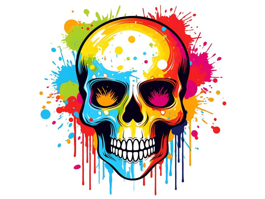 Colorful Skull Face Head Vivid Colors Pop Art Vector Illustrations (116)