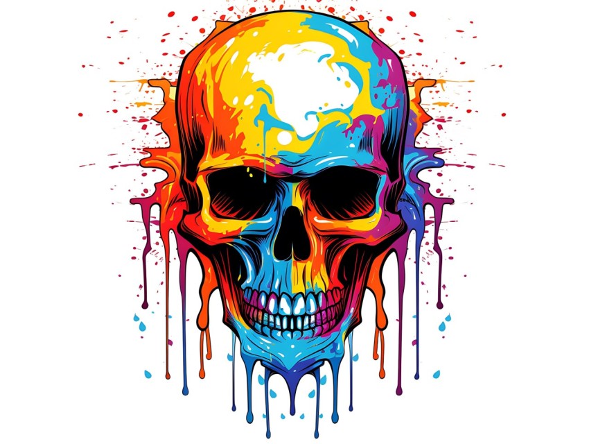Colorful Skull Face Head Vivid Colors Pop Art Vector Illustrations (122)